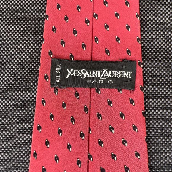 Yves Saint Laurent YSL Red Silk Tie Designer Geometric Luxury Skinny - Picture 1 of 6
